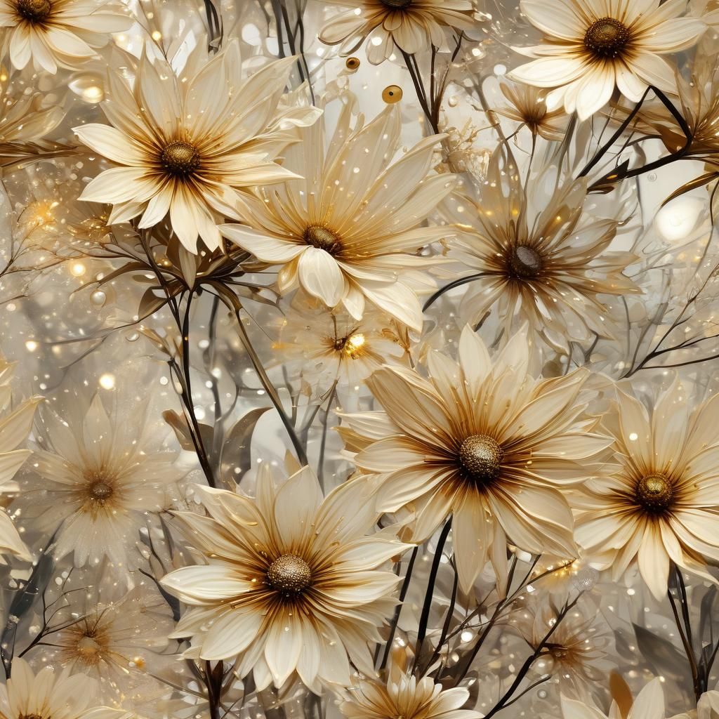 Magical Glowing Flowers in Surrealist Sepia Painting