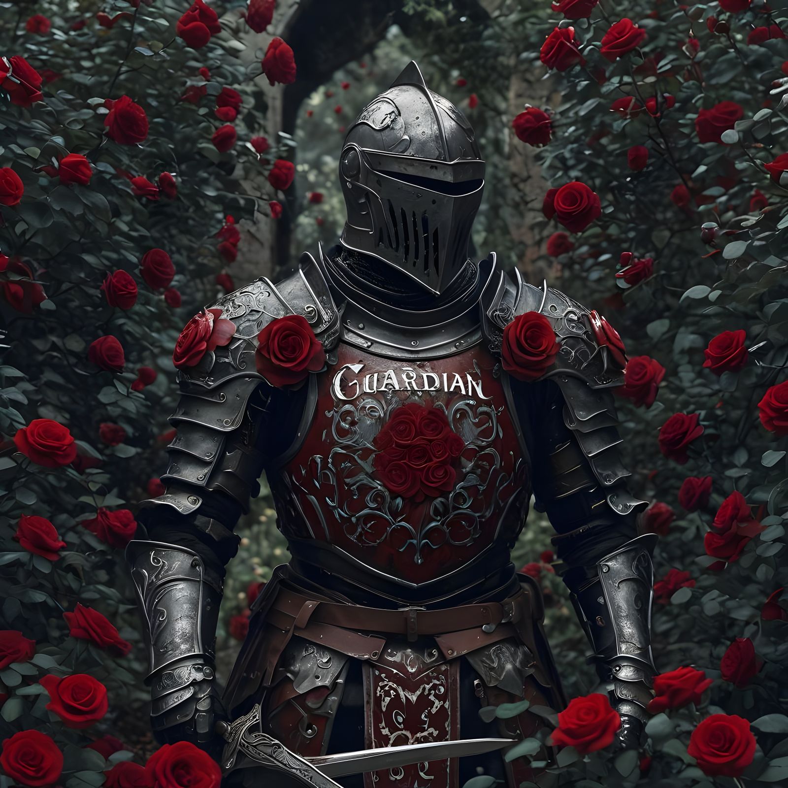 Knight in Rose Garden: A Dark Fantasy Scene