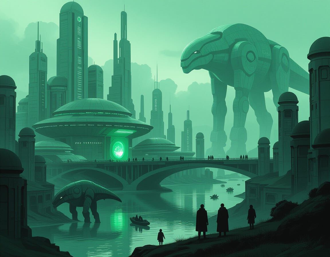 Monochrome Prehistoric World Meets Future Tech