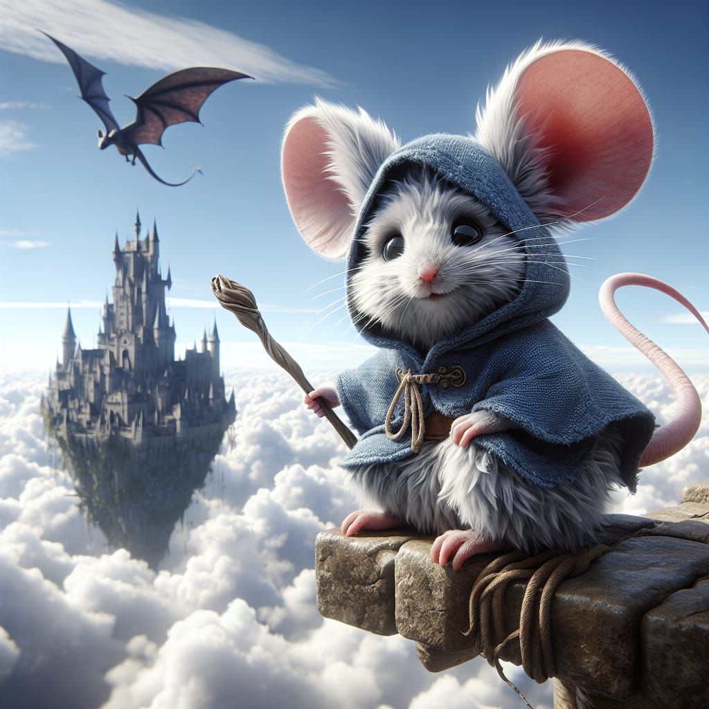 Small Mouse on Castle Edge Soars in Thrilling Adventurous Sc...