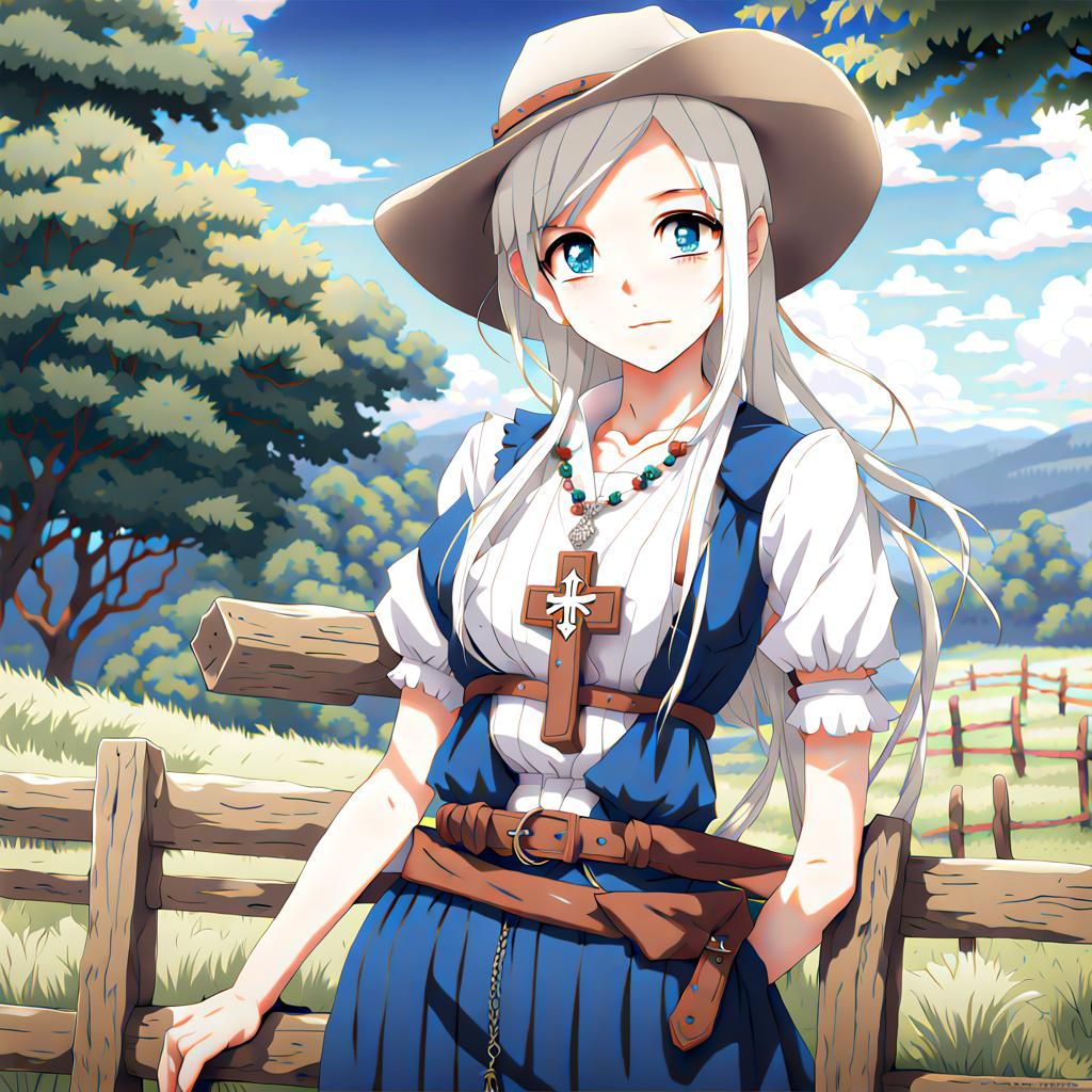 Anime Style Girl with White Hair and Blue Eyes