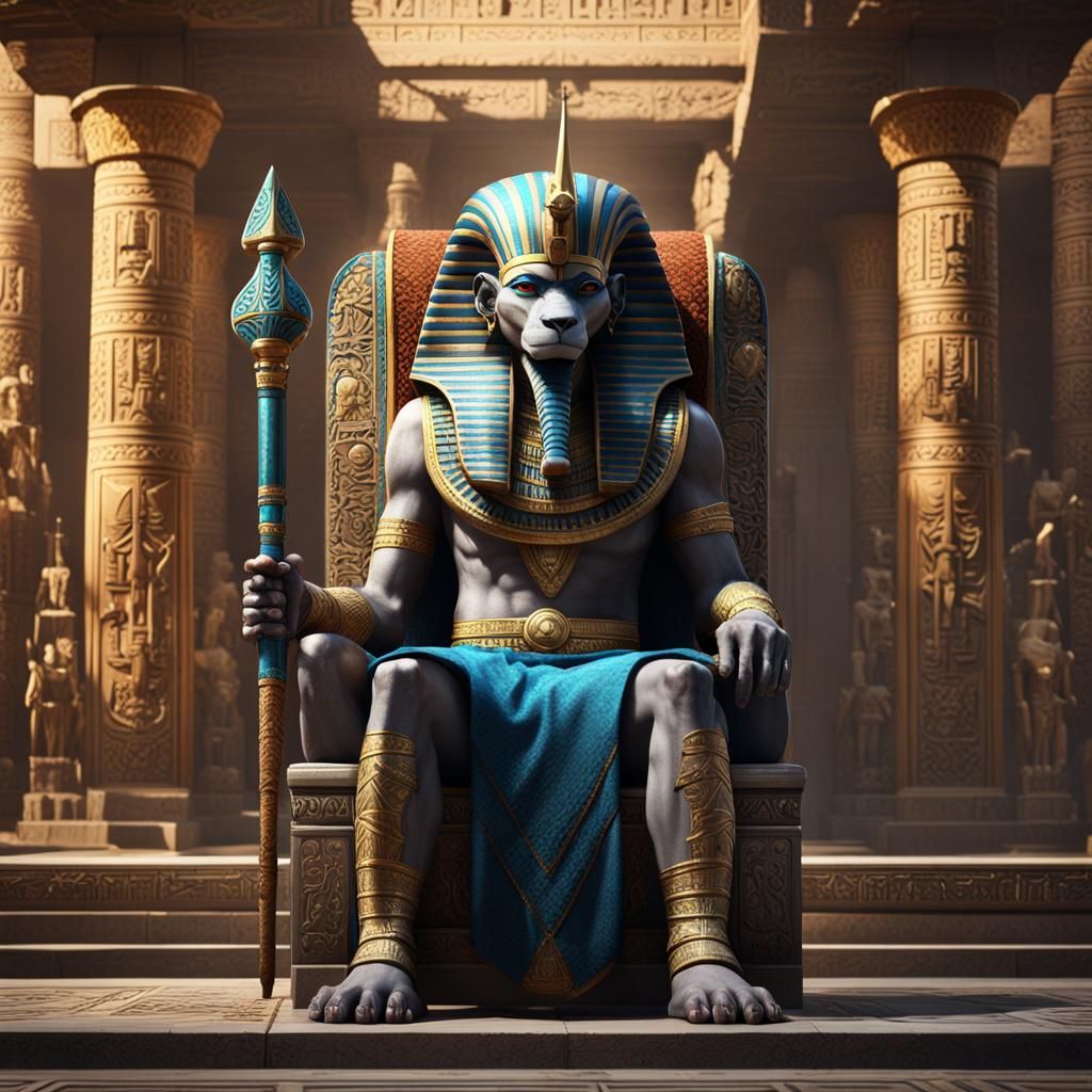 Egyptian God Wepwawet on Throne: Detailed Matte Painting