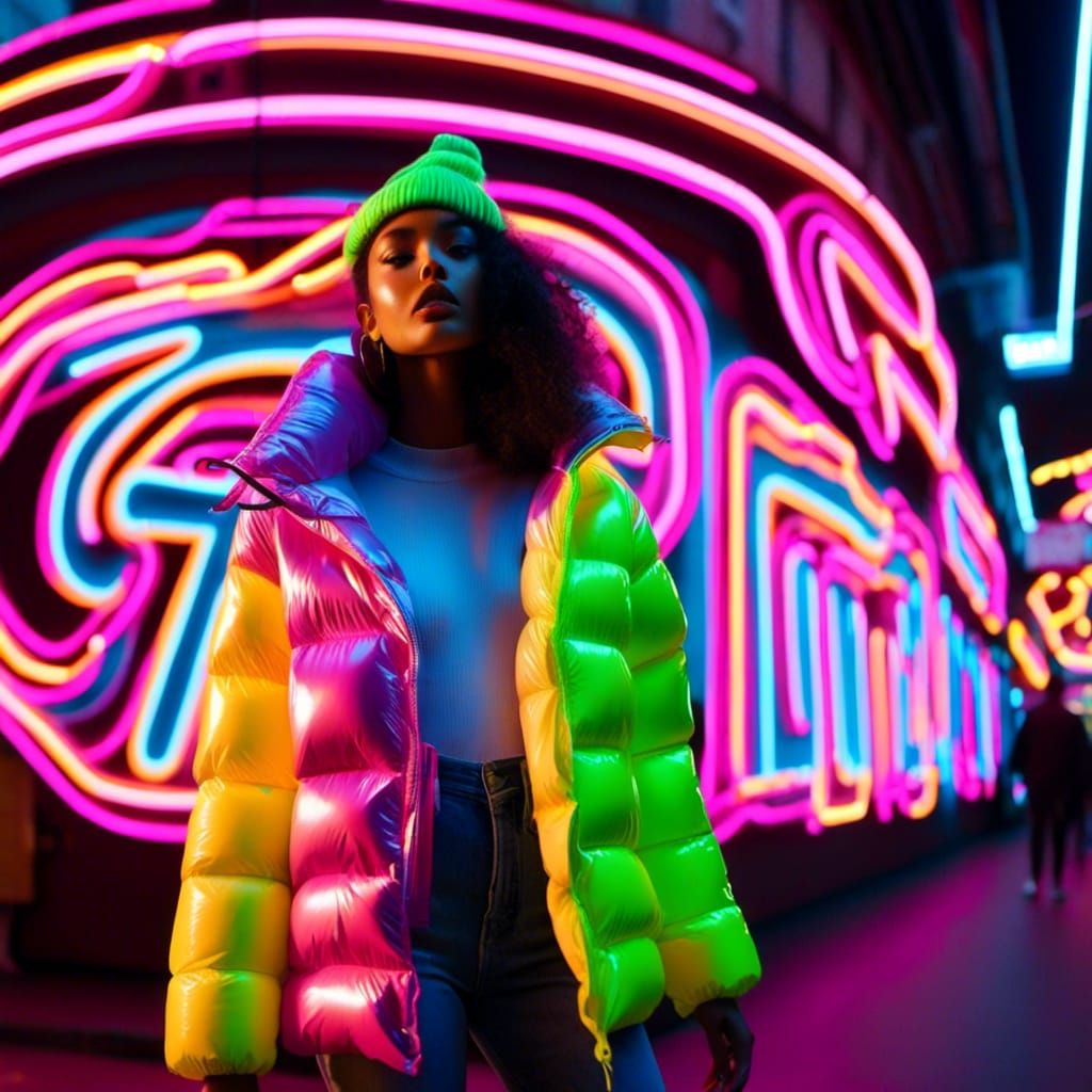 Neon Jacket on Commercial Street in Hyperrealism