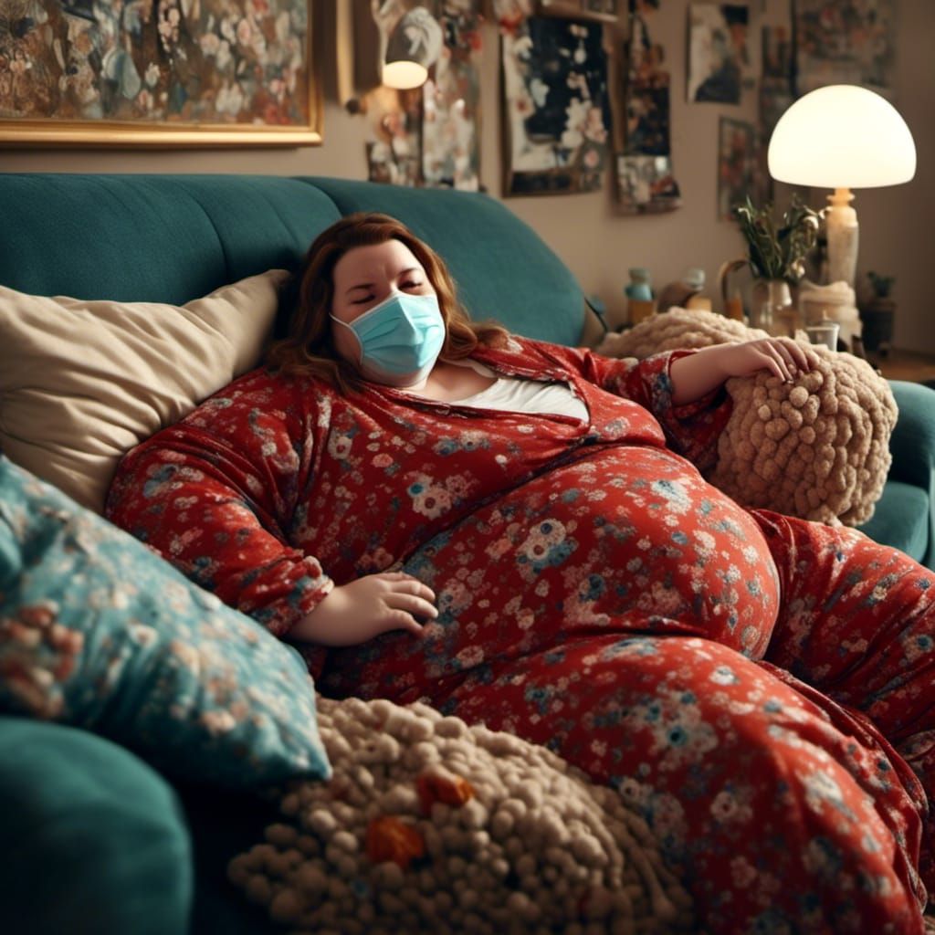 Hyperrealistic Image of Obese Woman on Sofa