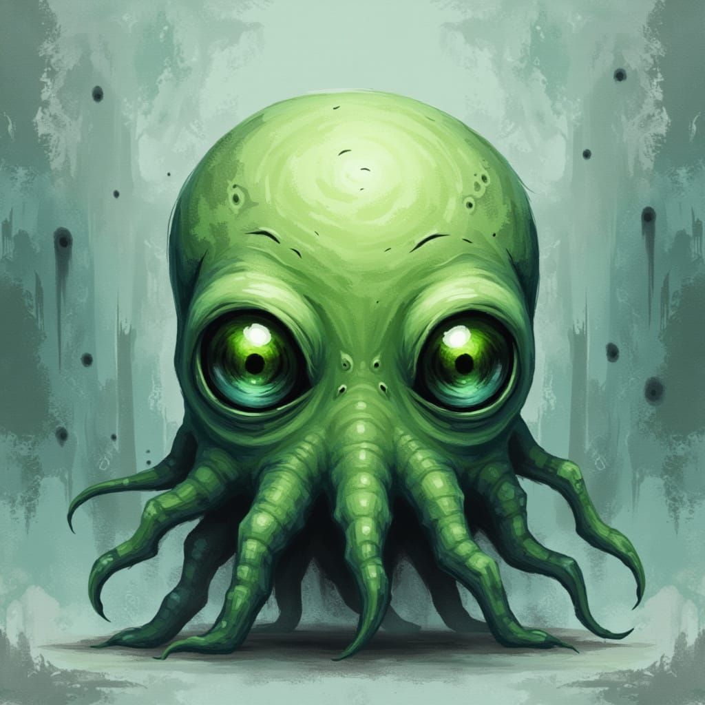 Adorable Cthulhu with Expressive Glowing Eyes