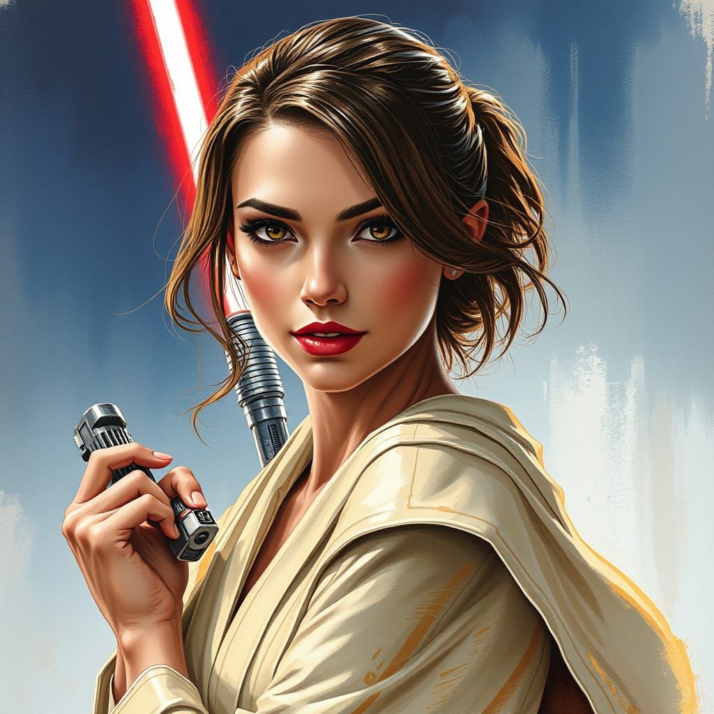 Confident Female Jedi in Vivid Star Wars Scene