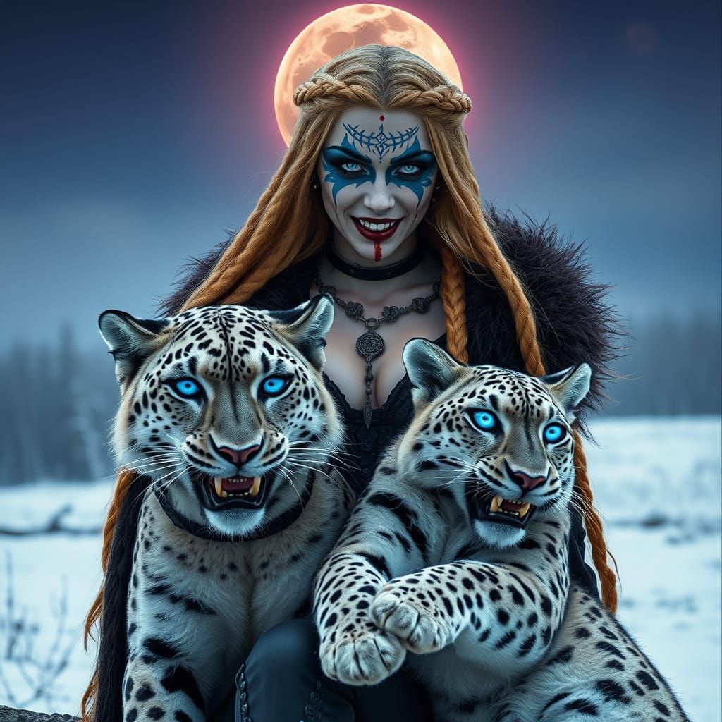 Ethereal Vampire Goddess in Snowy Landscape