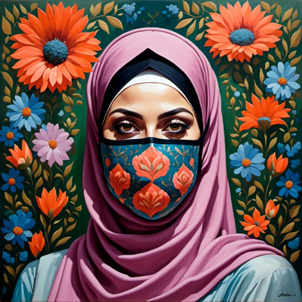 Mystic Garden: Portrait of Hijabi Woman with Mask