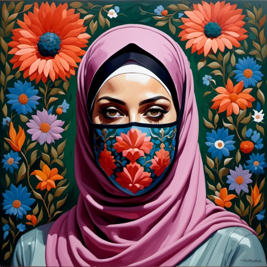 Mystic Garden: Portrait of Woman in Hijab and Mask