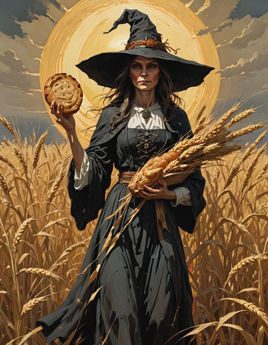Harvest Witch with Bread in Greg Rutkowski Style