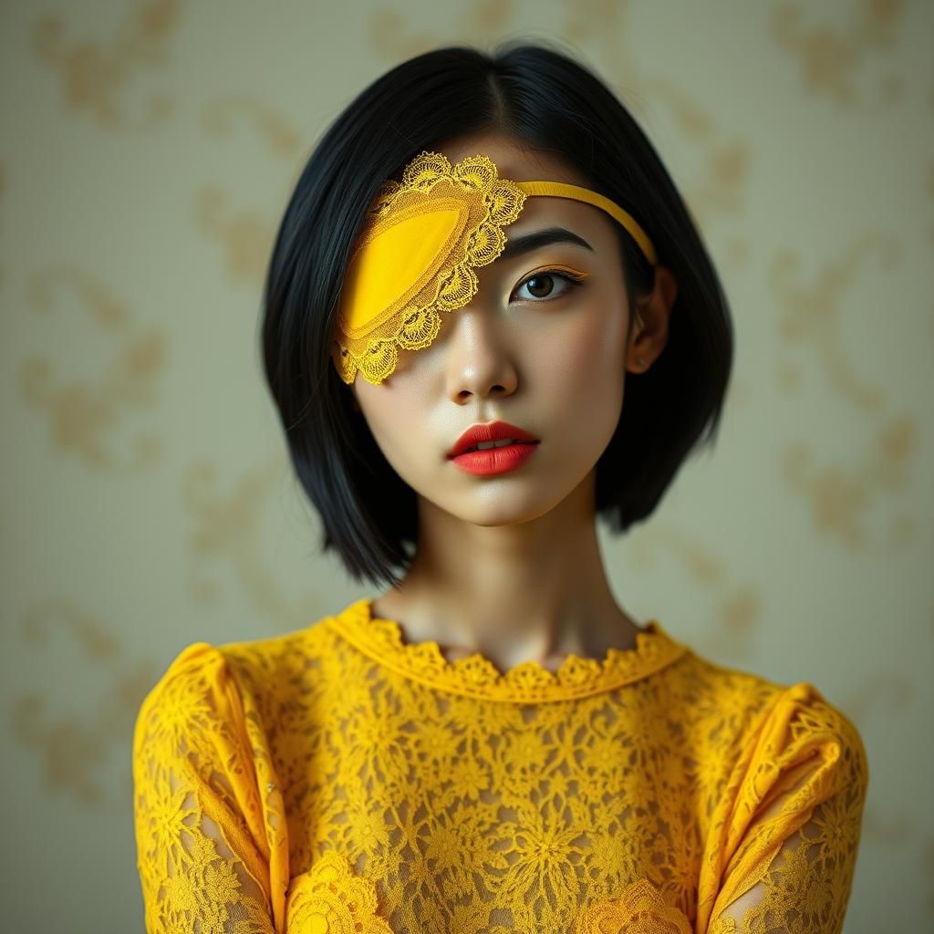 Chinese Woman in Yellow Eyepatch, Fine Art Photography