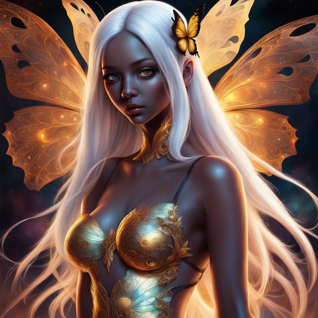 Curvy Fairy in Leather Dress, Gouache and Watercolor