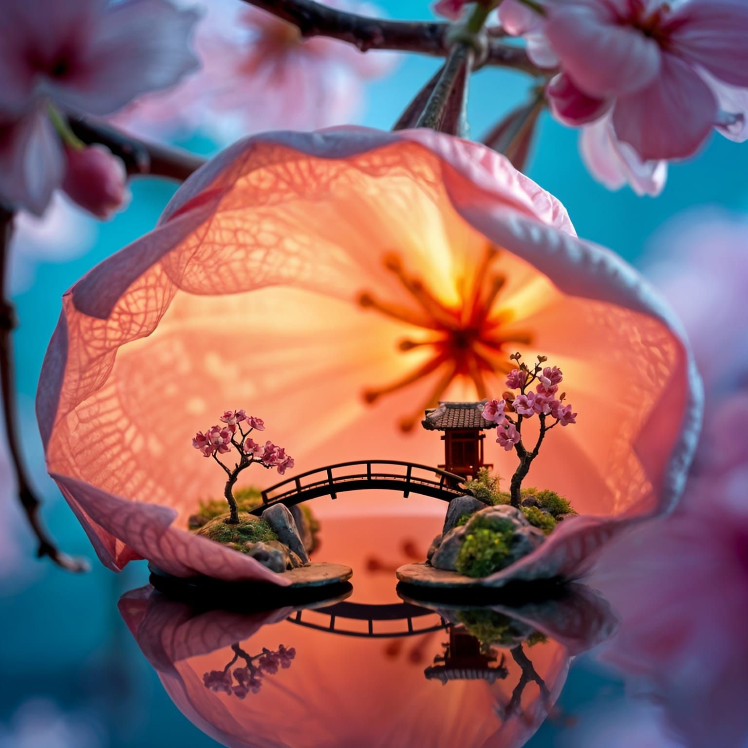 Surreal Macrophotography: Cherry Blossom Miniature World