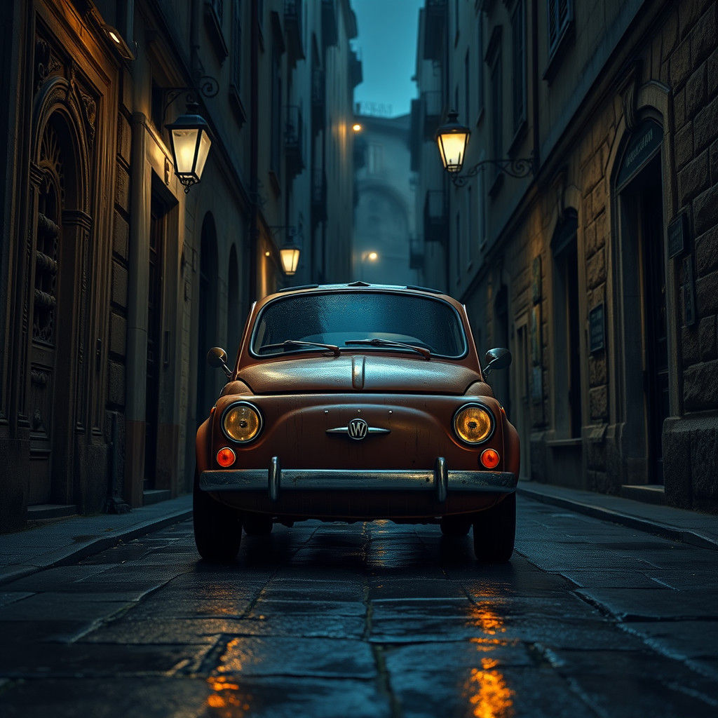 Italian Alleyway with Fiat 500 in Neorealism Style