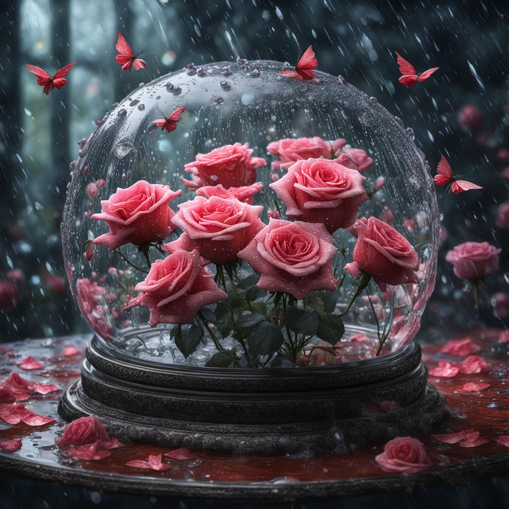 Raindrop Roses and Winged Elf: Fantasy Art