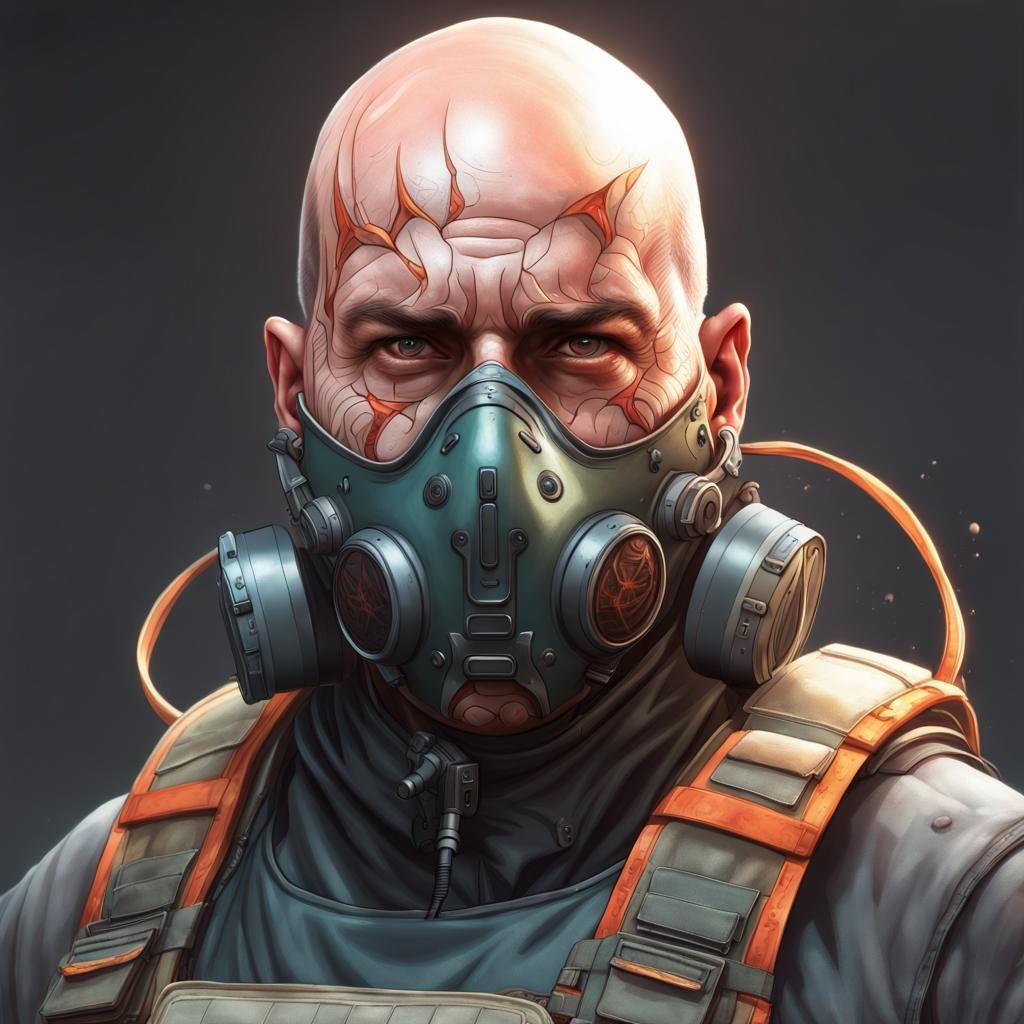 Acid Burned Man in Bulletproof Vest, Hyperdetailed Portrait