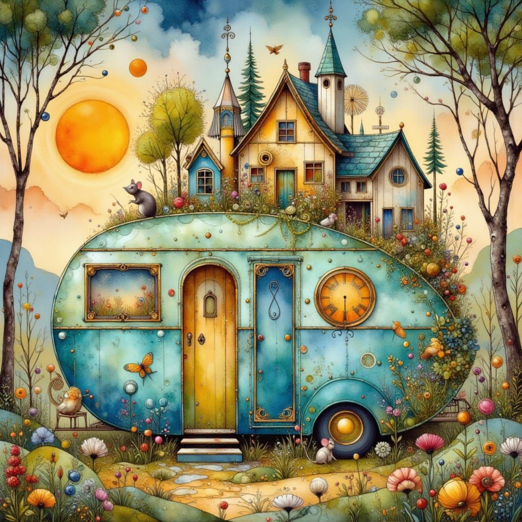 Enchanting Vintage Motorhome with Miniature Town