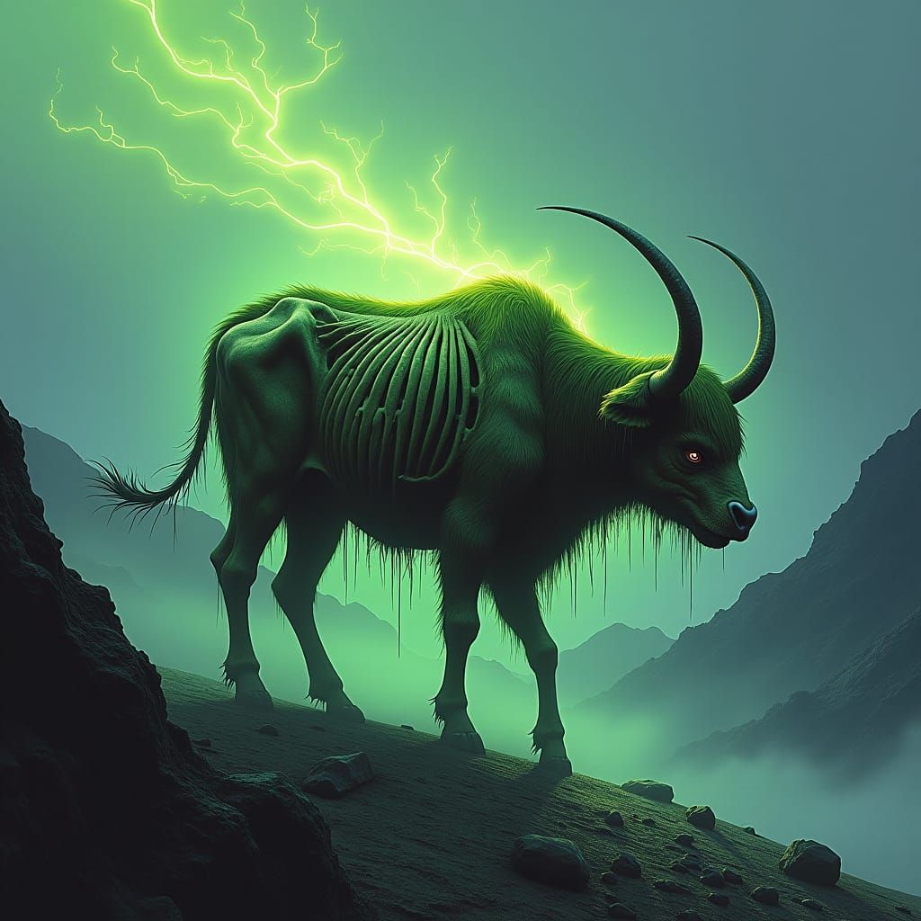 Eerie Yak Zombie in Gothic Illustration Style