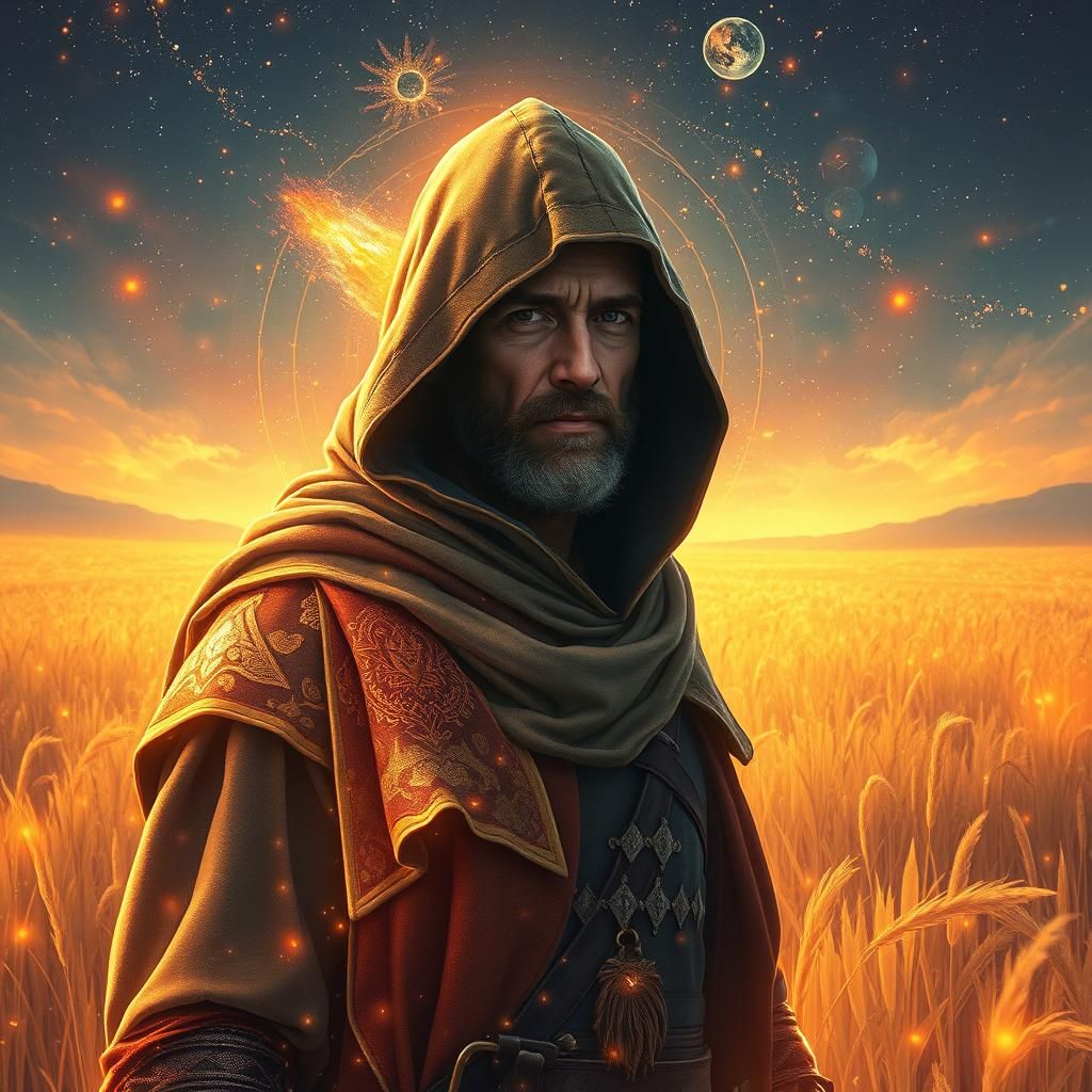 Medieval Man in Glowing Field, Astral Illustration