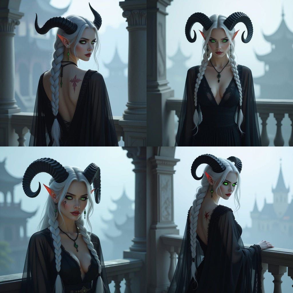 Ethereal Tiefling with Glowing Eyes in Dark Fantasy Style