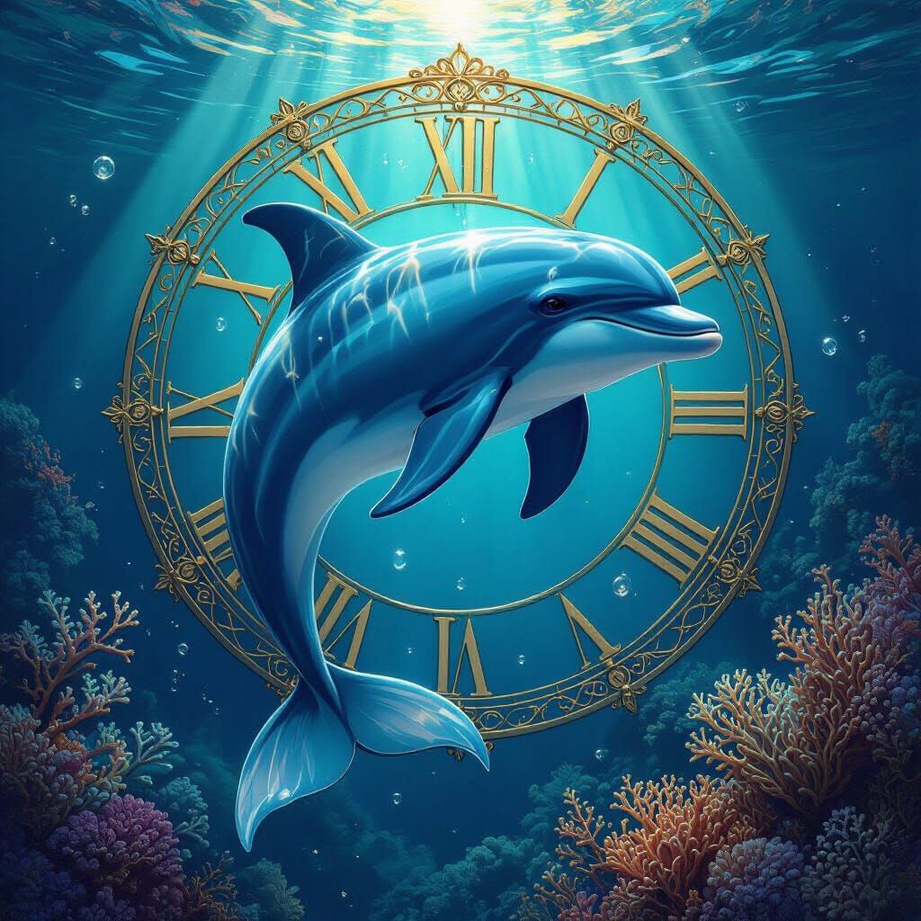 Dolphin Mermaid Clock in Art Nouveau Fantasy Style