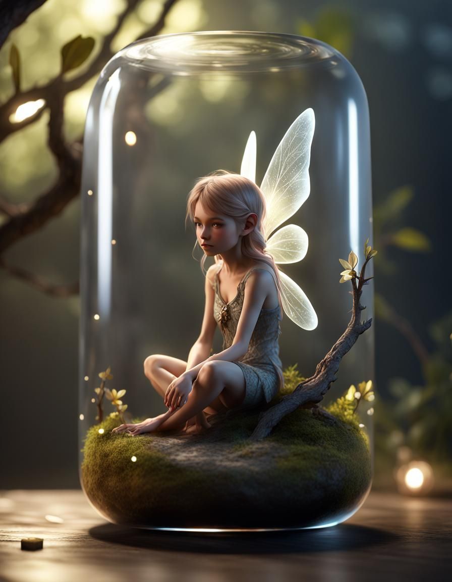 Fairy in Glass Vase: Detailed Digital Render