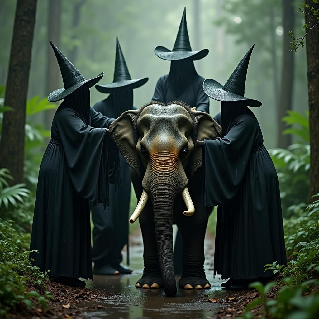 Witches and Elephant in Jungle Photo