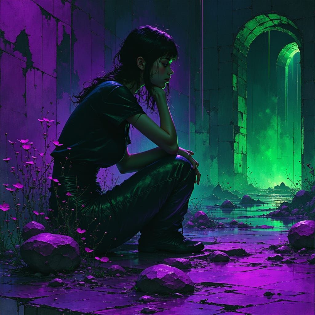 Woman Surrounded by Luminous Molten Metal