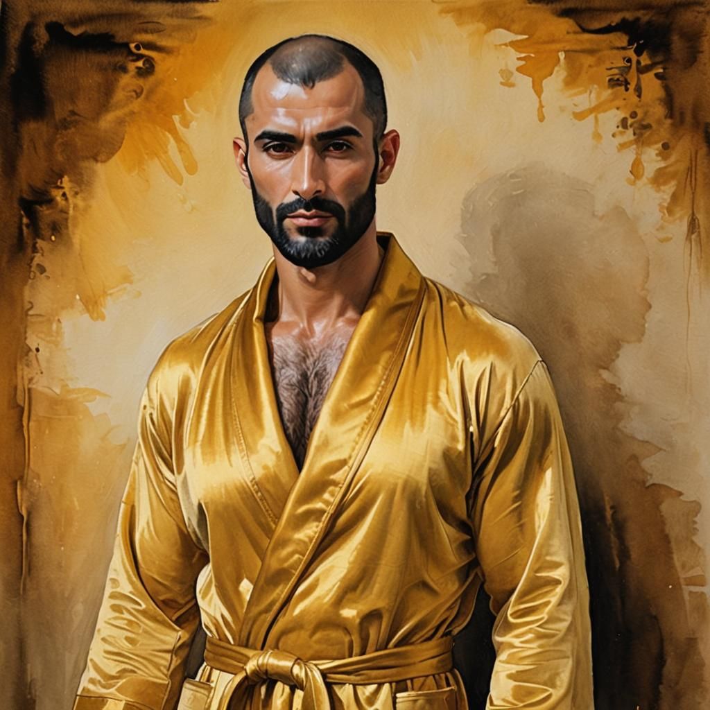 Hirsute Man in Golden Robe, Impressionist Painting