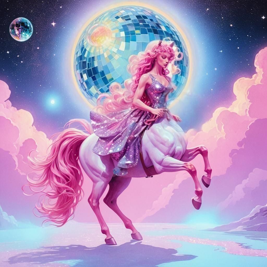 Pink Centaur Dancing Under Disco Ball