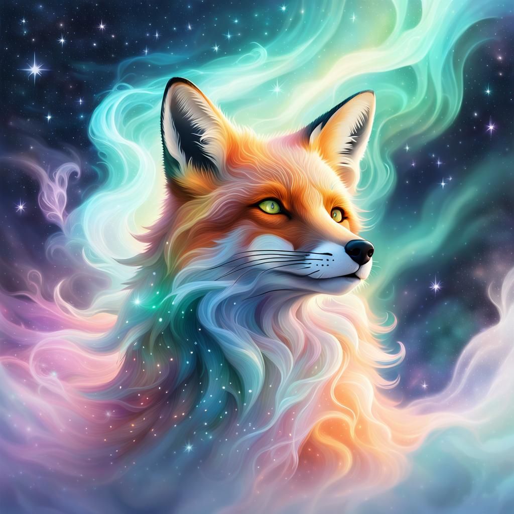 Ethereal Mist Fox with Celestial Background
