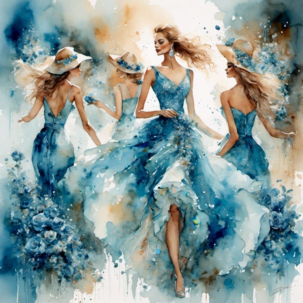 Azure Floral Girl in Watercolor Style