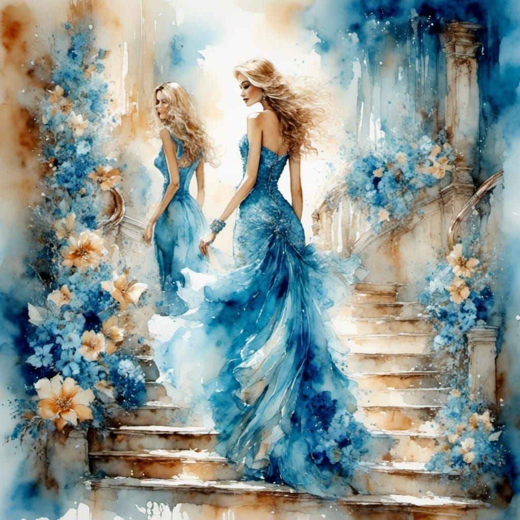 Vibrant Azure Floral Fantasies with a Beautiful Bride in a L...