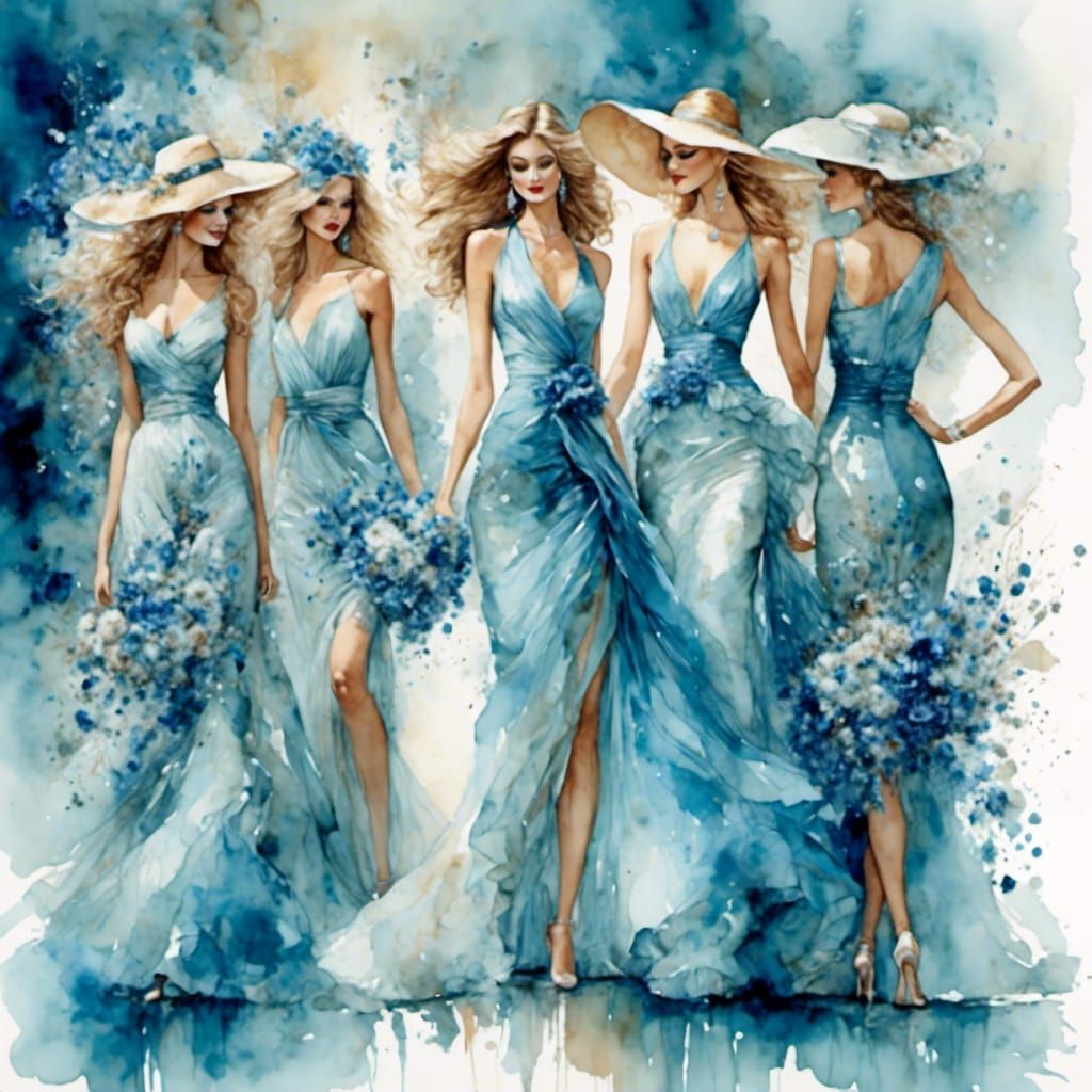 Azure Floral Girl in Watercolor Style