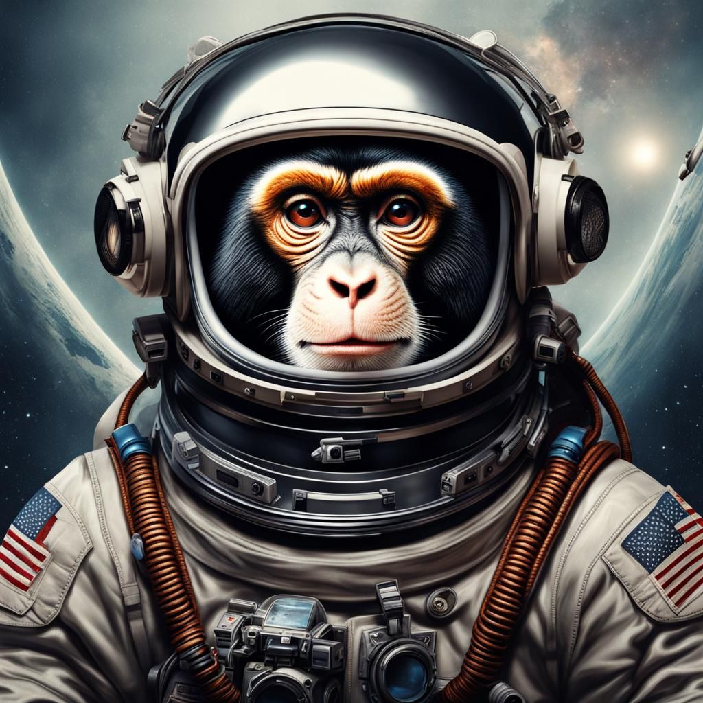 Hyperrealistic Monkey Astronaut on a Space Mission