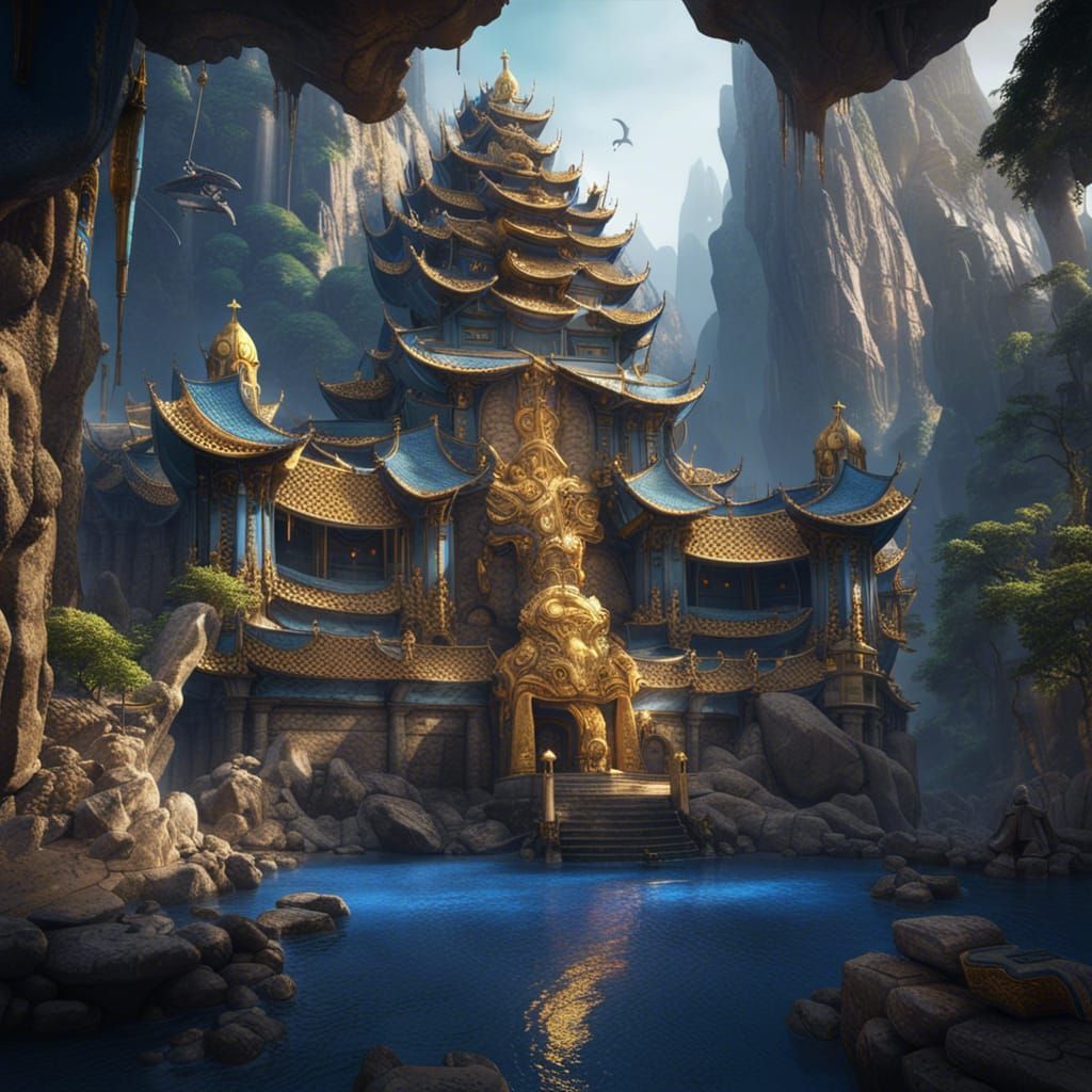 Elven Temple Destruction with Sapphire Waterfalls