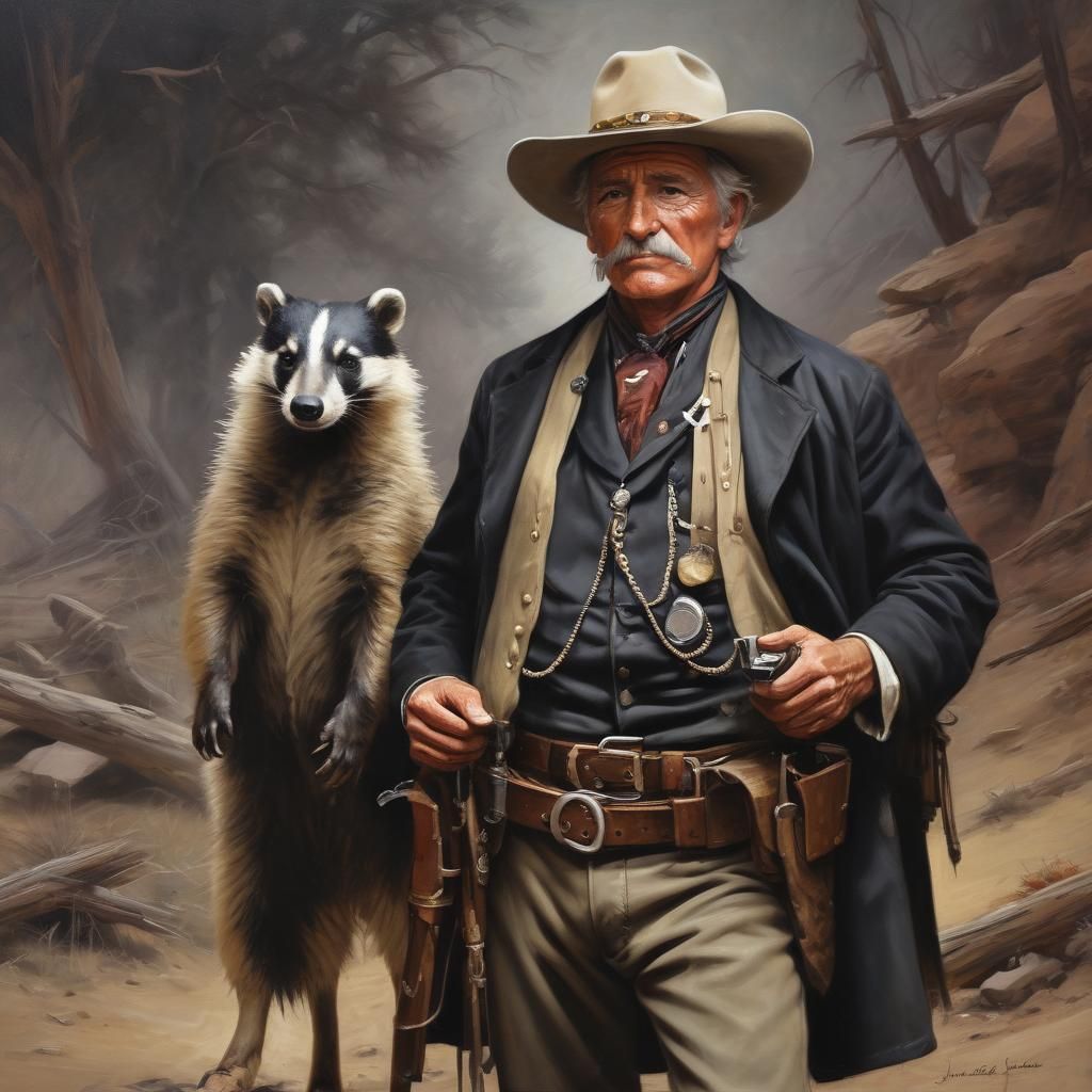 Old West Sheriff with Badger Badge as Oil Painting