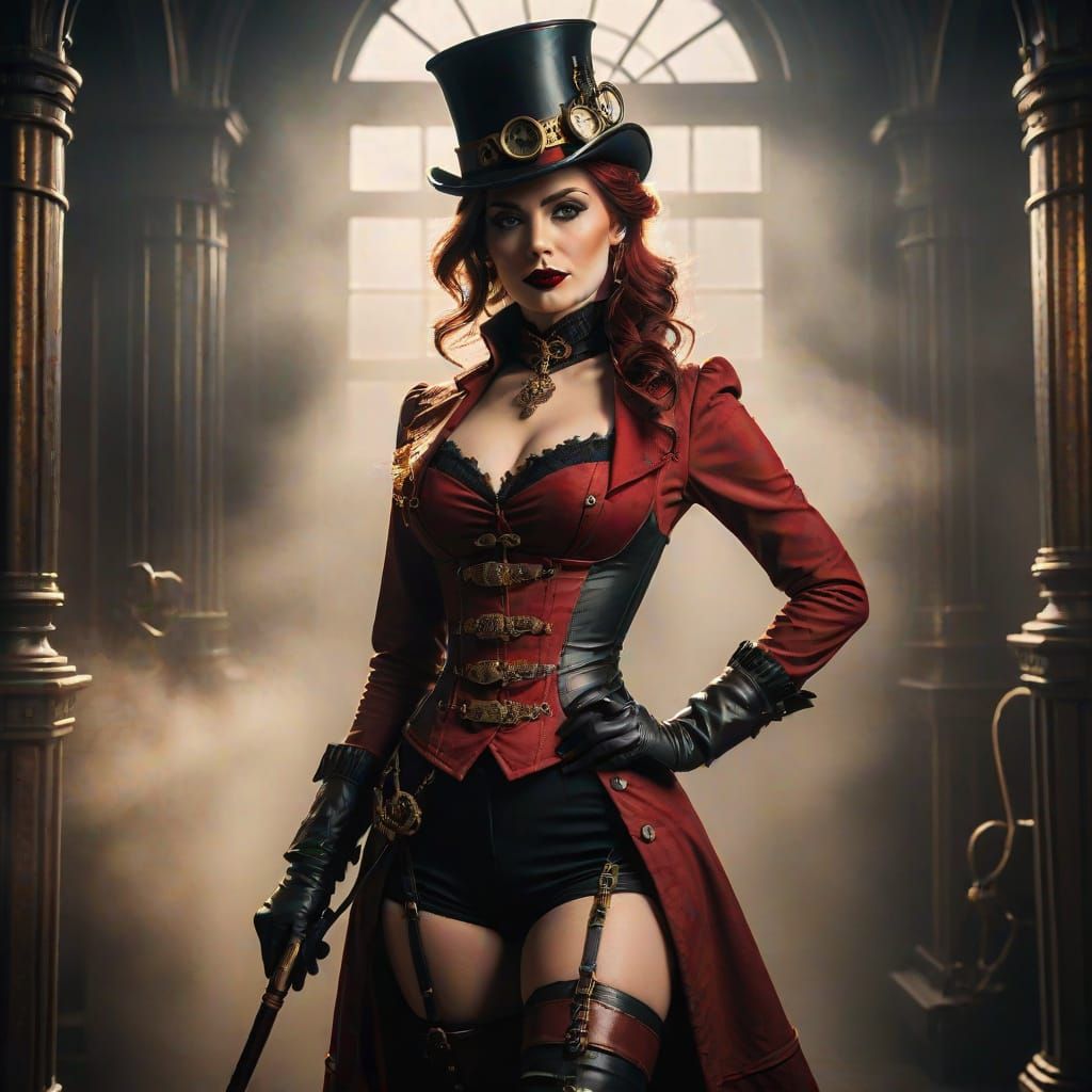 Steampunk Siren in Crimson Top Hat
