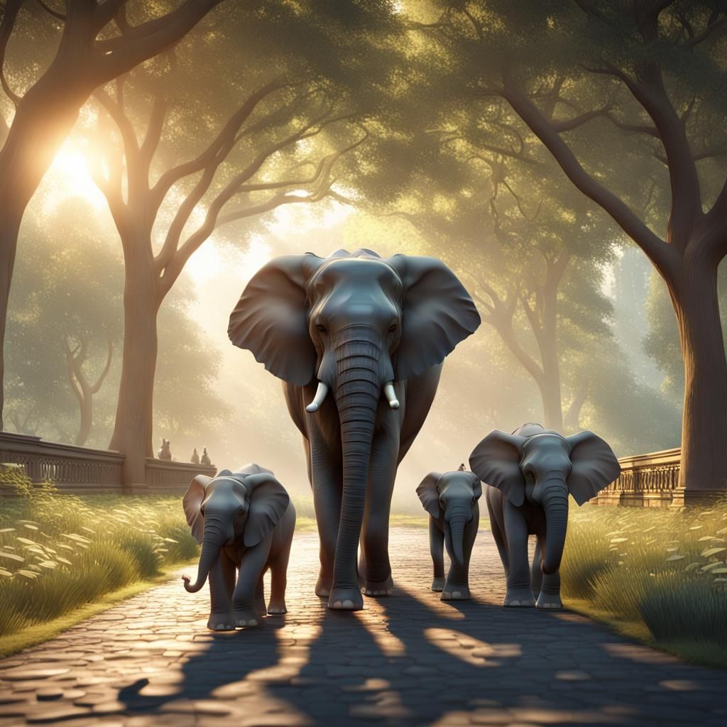 Elephant Family Strolls in Central Park: 3D Game Cinematic