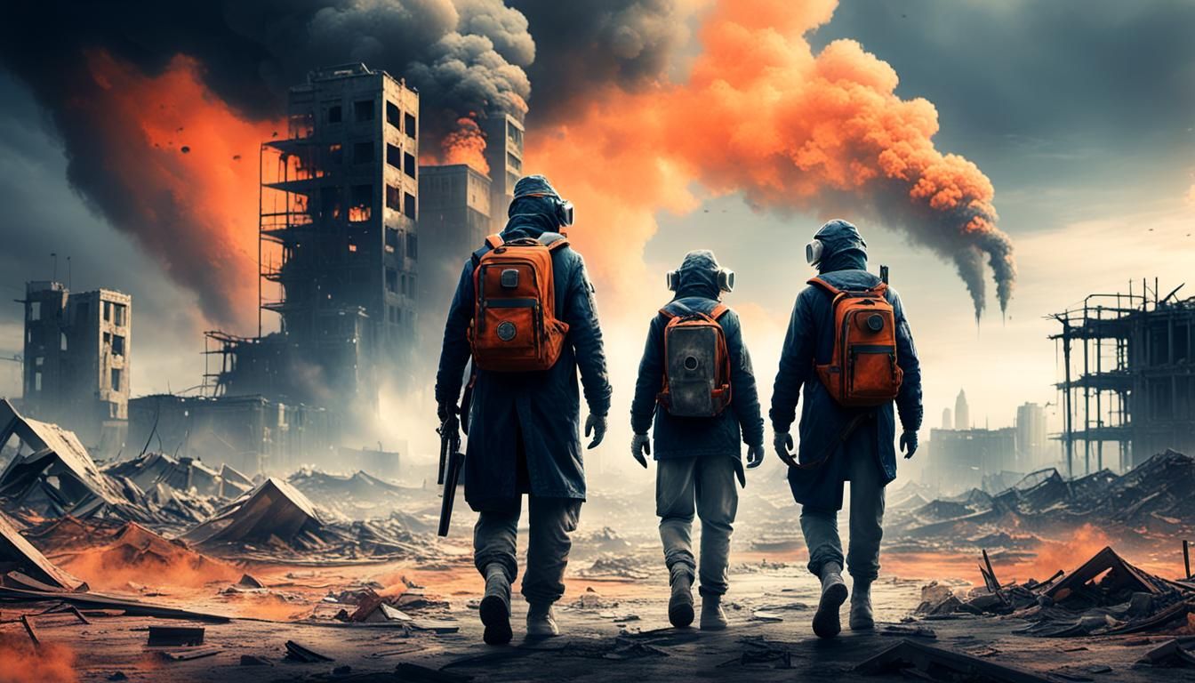 Dystopian Wasteland: Survivors in a Ruined City