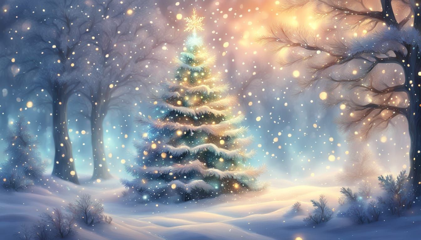 Festive Christmas Tree in Winter Wonderland: Digital Art