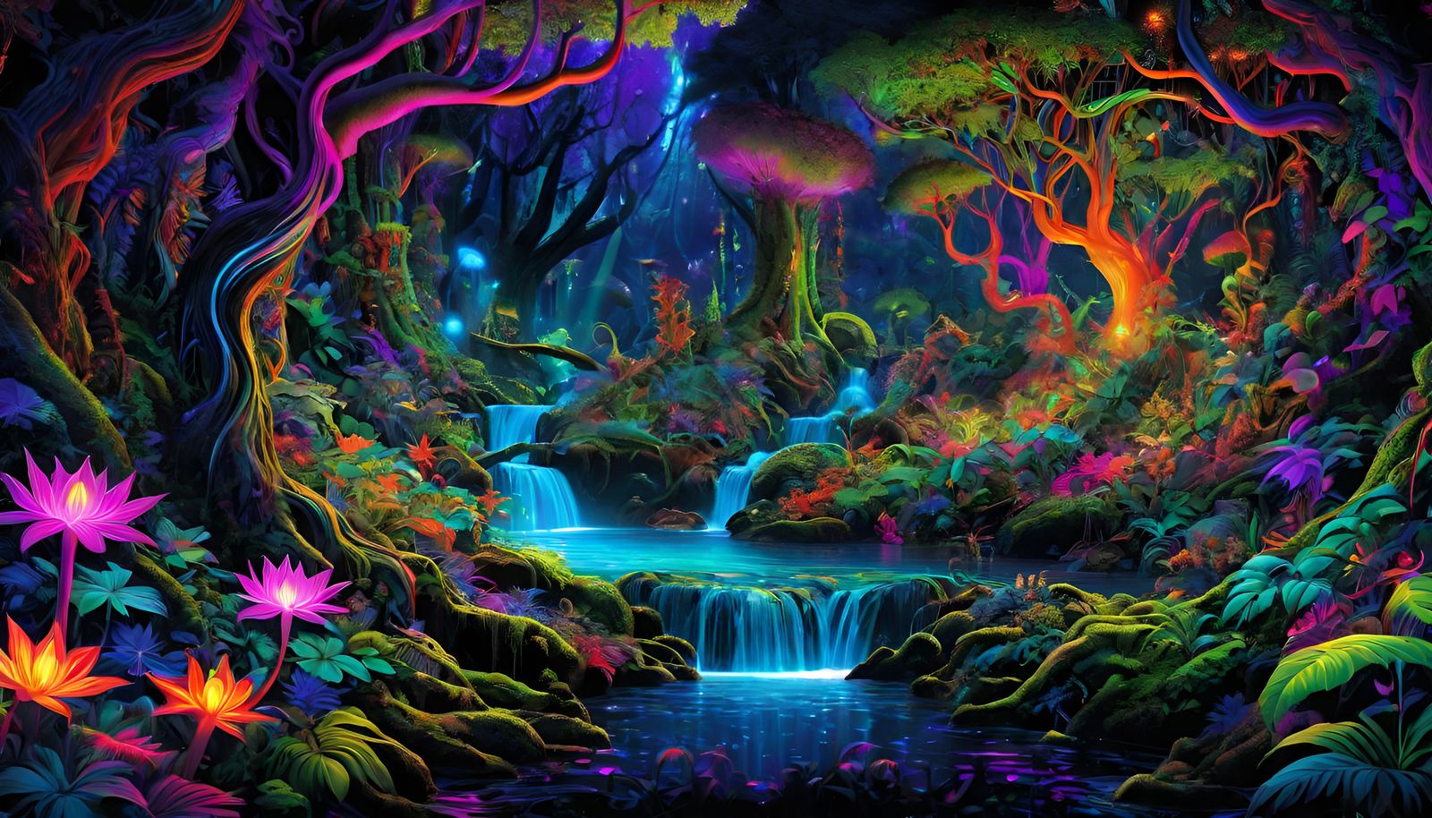Psychedelic Blacklight Jungle Wonderland of Mythical Creatur...
