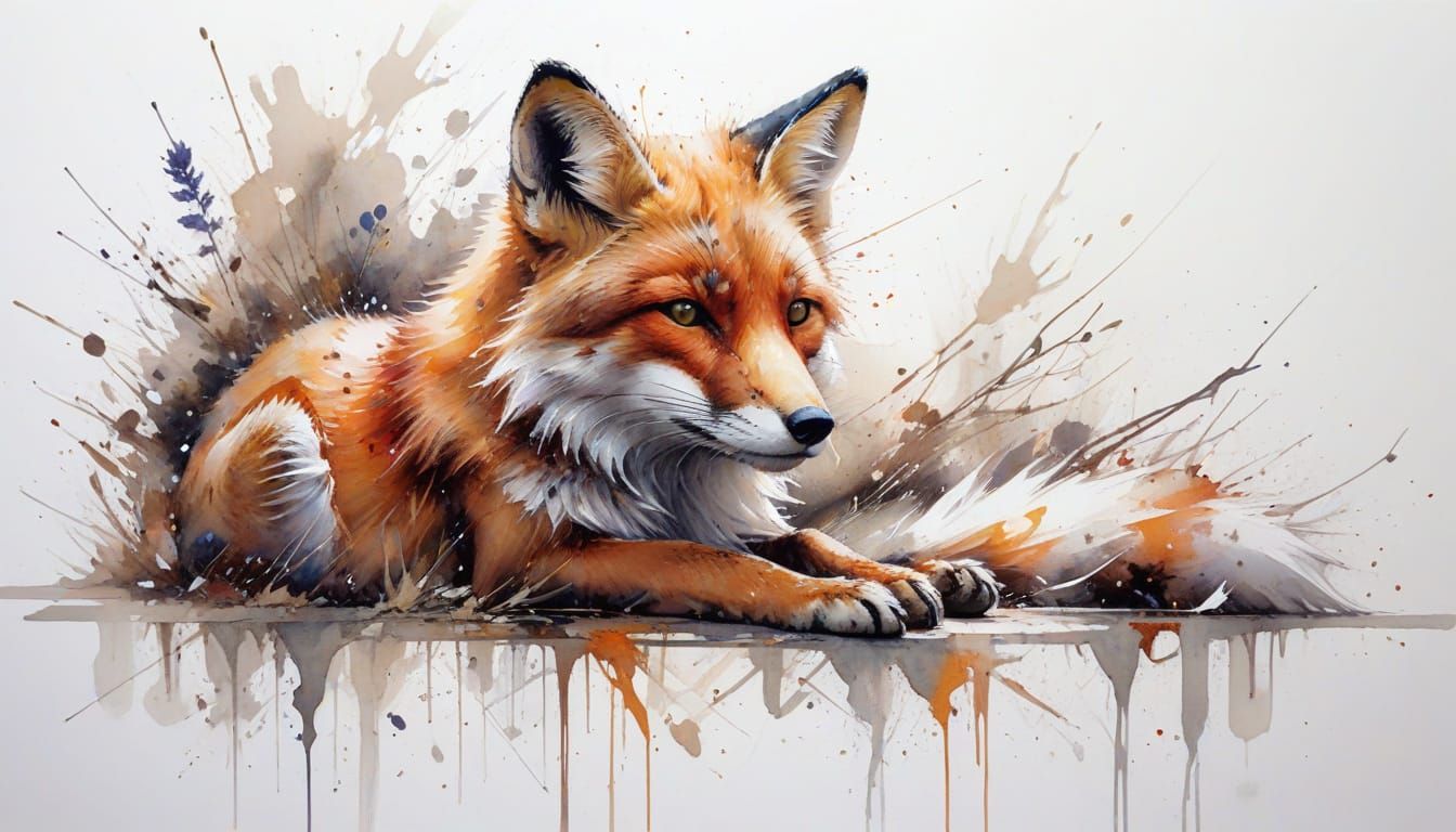 Relaxing Fox in Stylized Watercolour Art