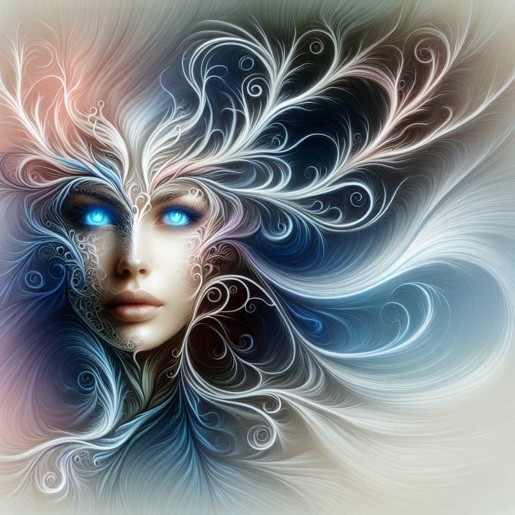 Ethereal Woman Portrait with Antlers, Abstract Digital Art