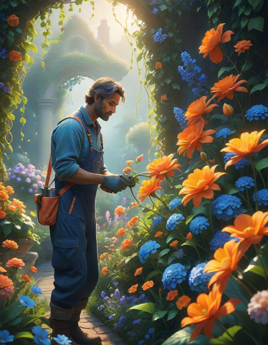 Fantastical Garden Scene in Vibrant Colors