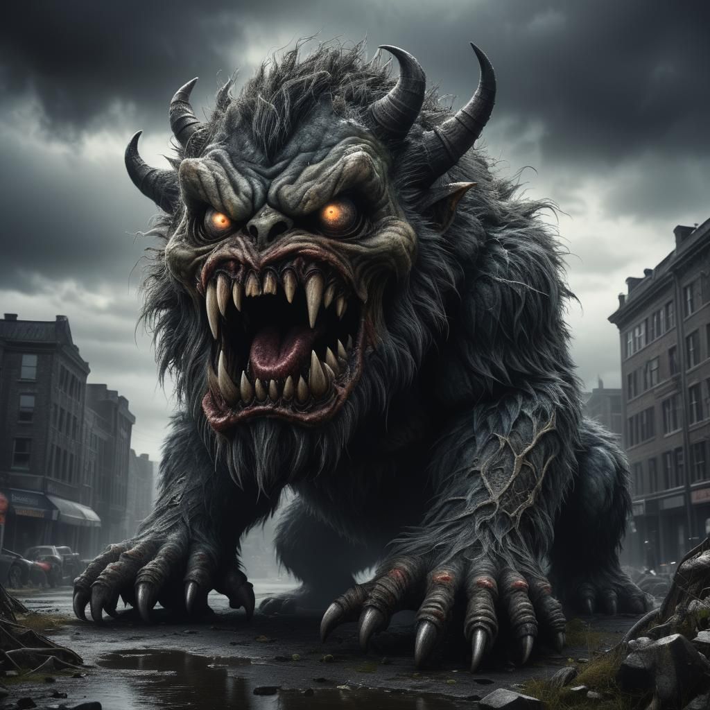 Hyperrealistic Evil Monster with Piercing Eyes