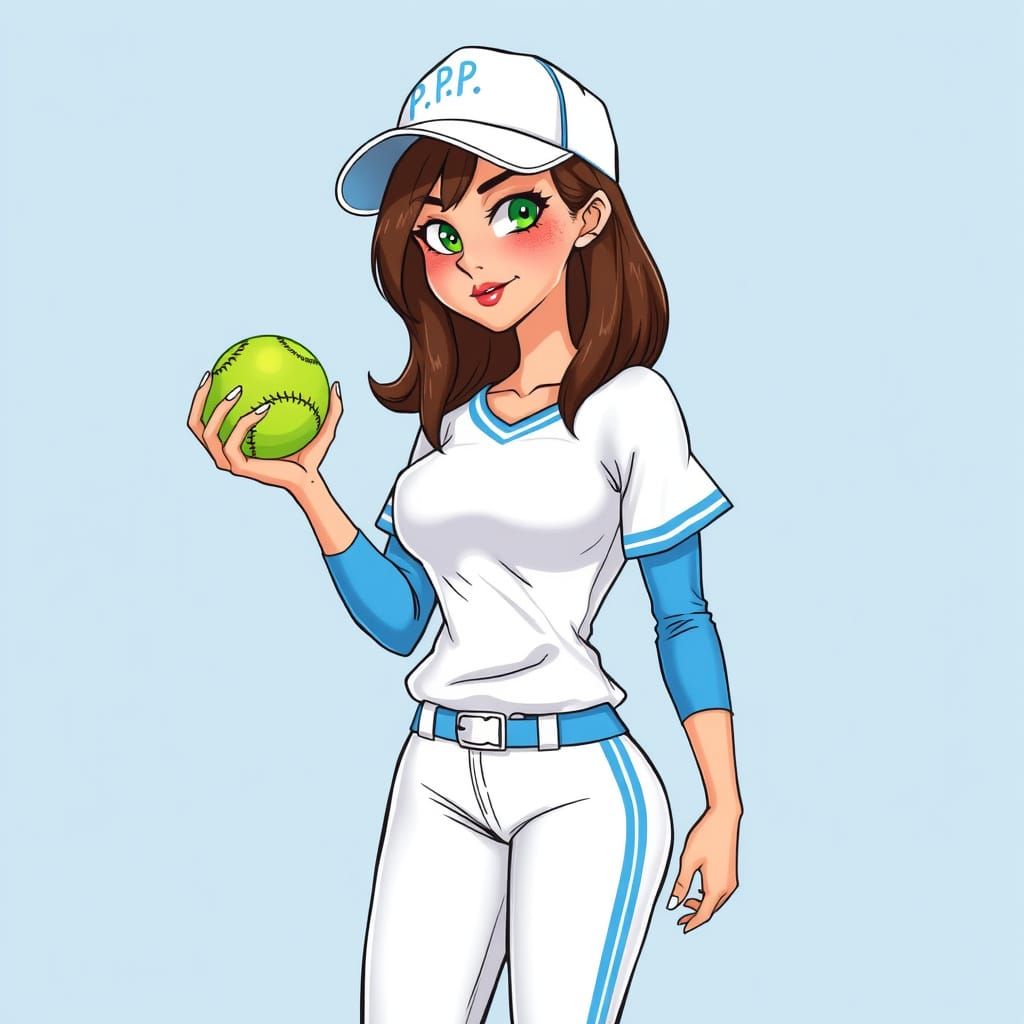 Cartoon Realism: Softball Player in Graphic Novel Style