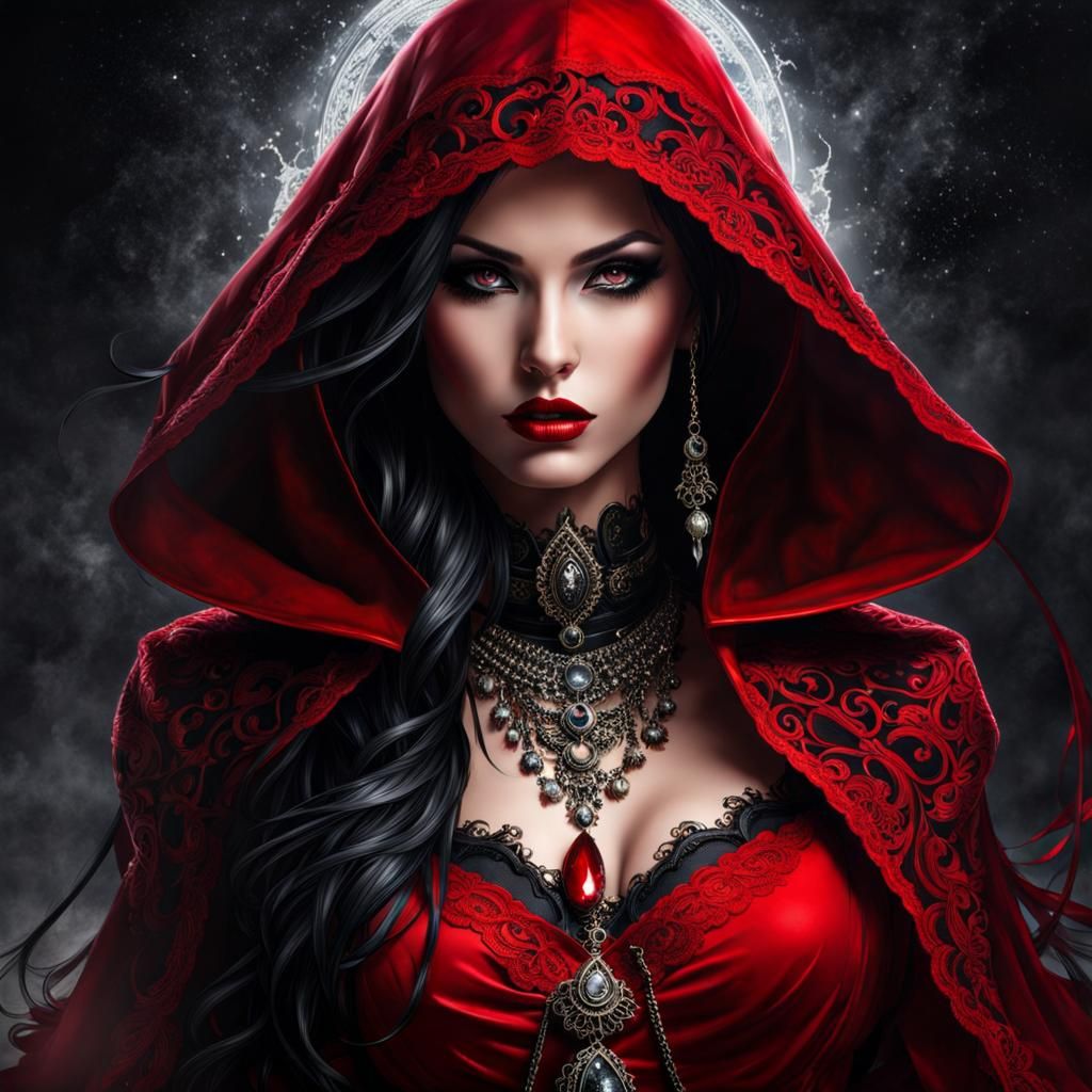 Gothic Mistress with Crop in Red Lace