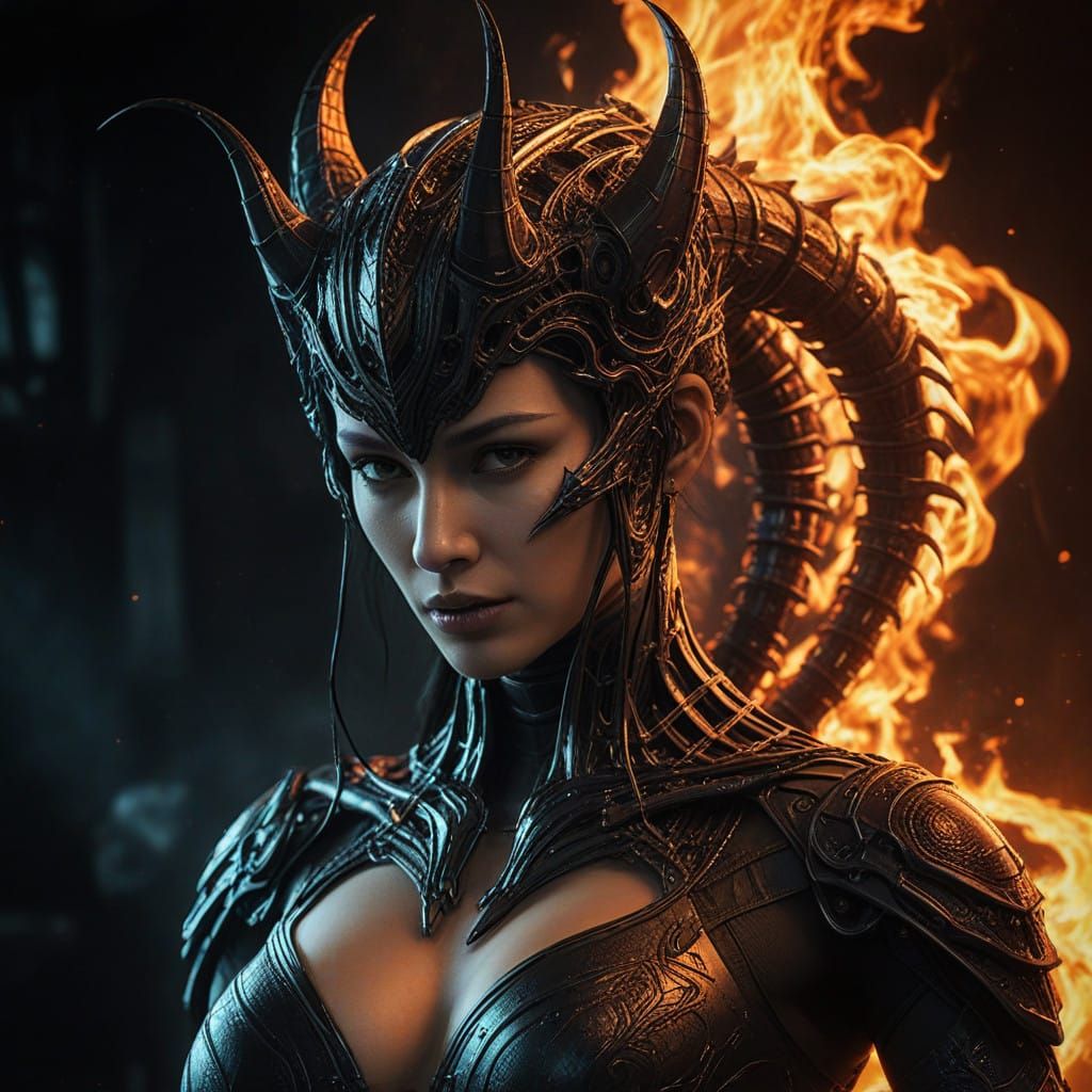 Elegant Asian Goddess Ignites with Fiery Power