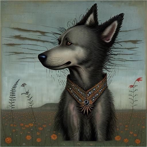 Detailed Dog Portrait in Mixed Media Style